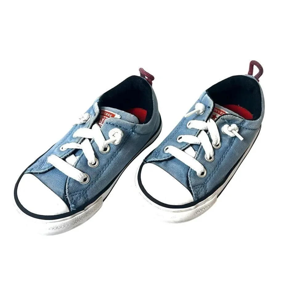 Converse All Star Kids Infant 7 Light Blue Canvas Sneakers Shoes Slip On Low Top